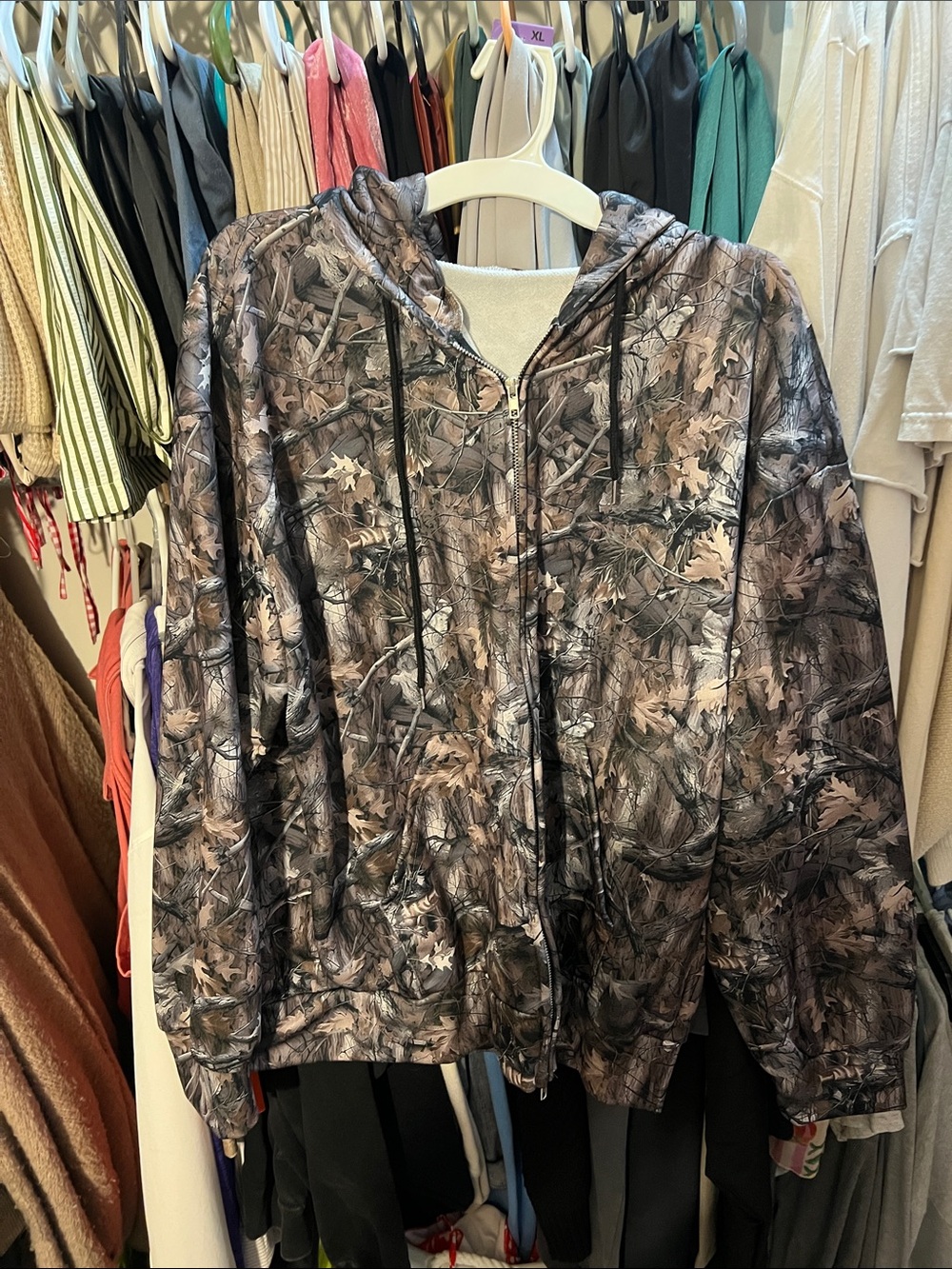 Camo Zip-Up Hoodie - Brown & Black Leaf Pattern